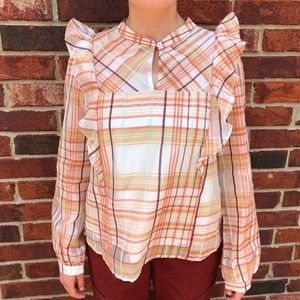 Anthropologie Ruffle Plaid Blouse